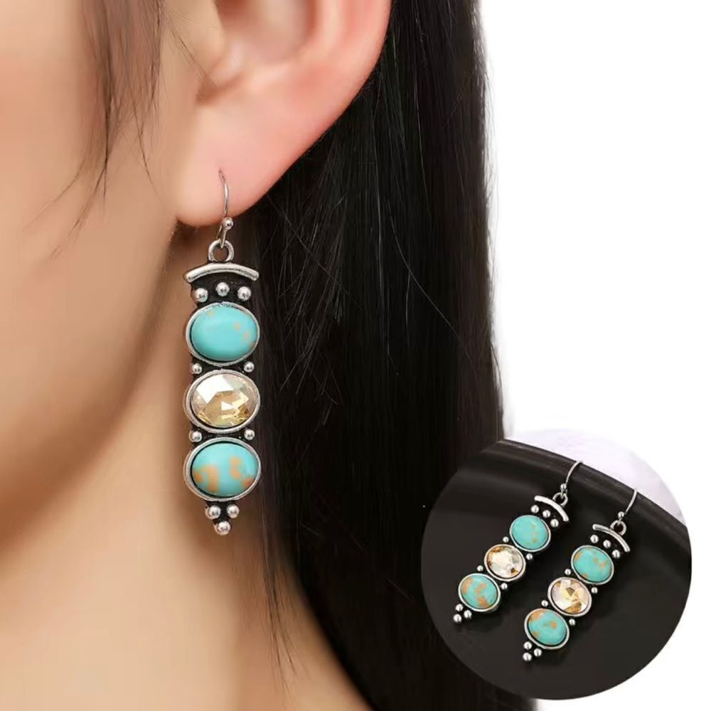 TURQUOISE AND CRYSTAL BOHEMIAN DROP EARRINGS